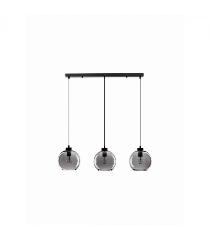Palmer 3 Light Bar Pendant Ceiling Light Smoky Glass Black Cord Black Metal Base LED E27-1