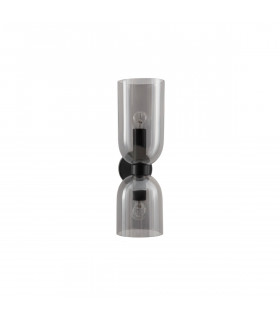 Palmer Slim Up & Down Wall Lamp Smoky Glass Black Metal Base LED E14-1
