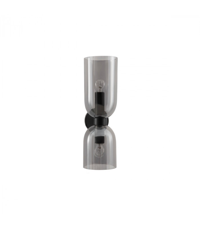 Palmer Slim Up & Down Wall Lamp Smoky Glass Black Metal Base LED E14-1
