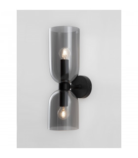 Palmer Slim Up & Down Wall Lamp Smoky Glass Black Metal Base LED E14-2