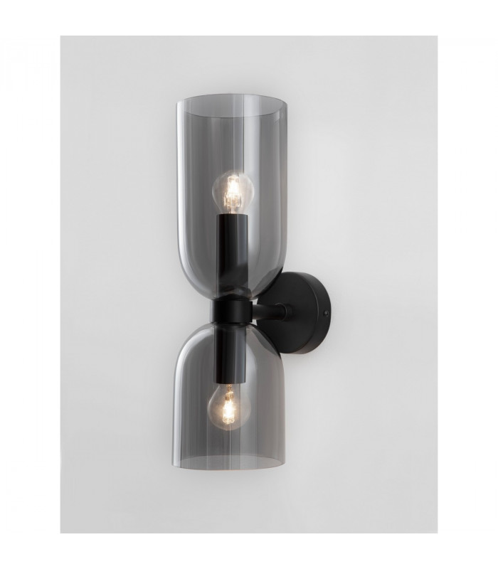 Palmer Slim Up & Down Wall Lamp Smoky Glass Black Metal Base LED E14-2