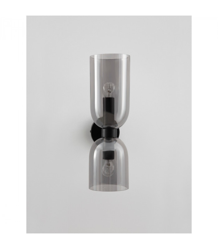 Palmer Slim Up & Down Wall Lamp Smoky Glass Black Metal Base LED E14-3