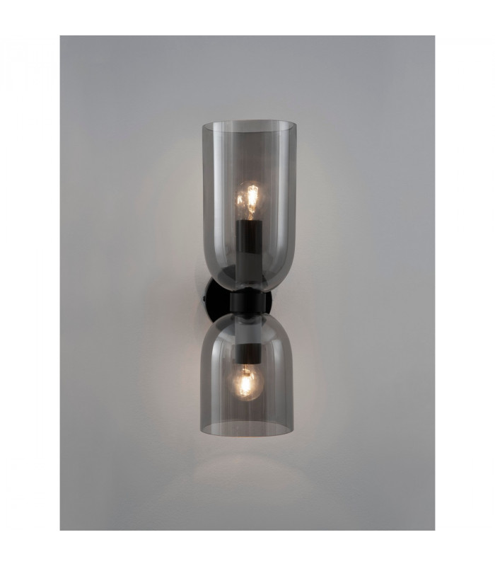 Palmer Slim Up & Down Wall Lamp Smoky Glass Black Metal Base LED E14-4