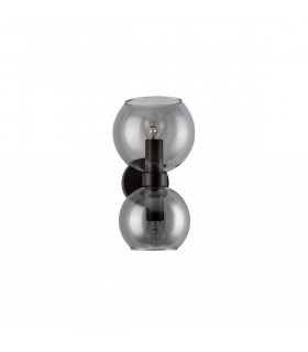Palmer 2 Light Up & Down Wall Lamp Smoky Glass Black Metal Base LED E14-1