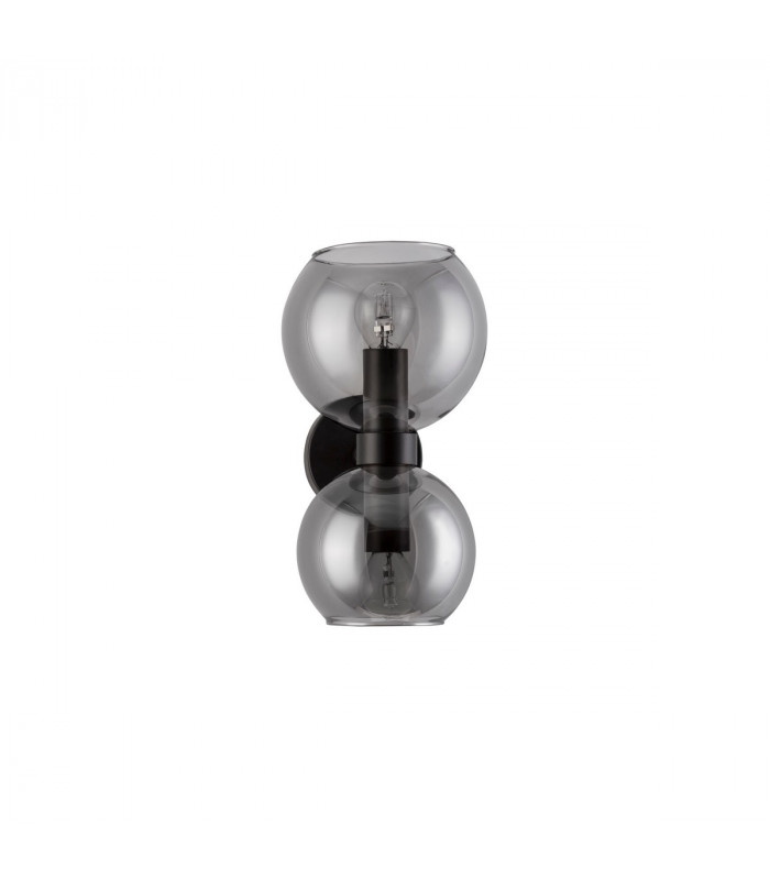 Palmer 2 Light Up & Down Wall Lamp Smoky Glass Black Metal Base LED E14-1