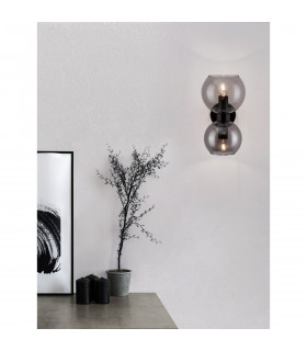 Palmer 2 Light Up & Down Wall Lamp Smoky Glass Black Metal Base LED E14-2