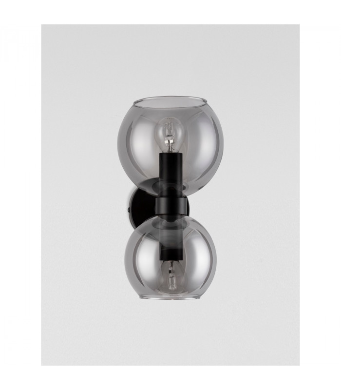 Palmer 2 Light Up & Down Wall Lamp Smoky Glass Black Metal Base LED E14-3