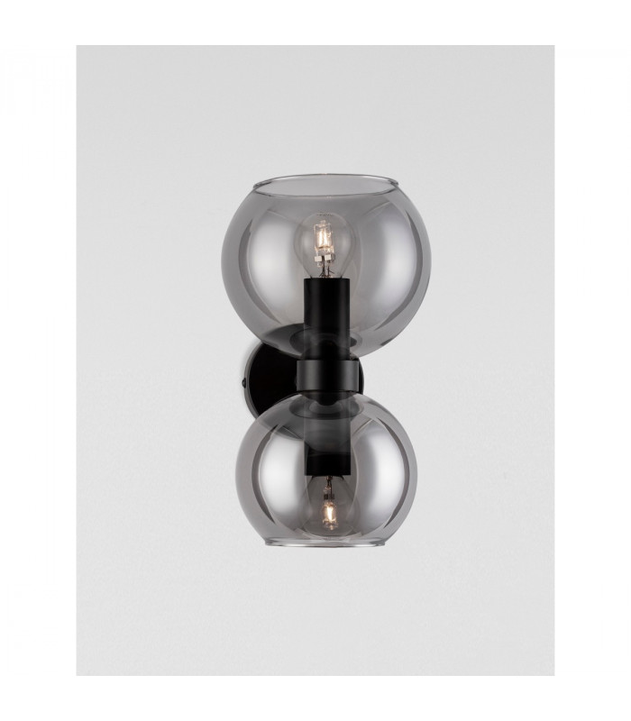 Palmer 2 Light Up & Down Wall Lamp Smoky Glass Black Metal Base LED E14-4