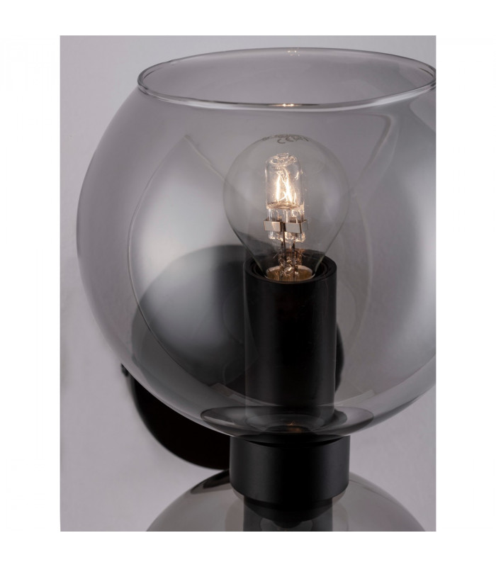 Palmer 2 Light Up & Down Wall Lamp Smoky Glass Black Metal Base LED E14-5