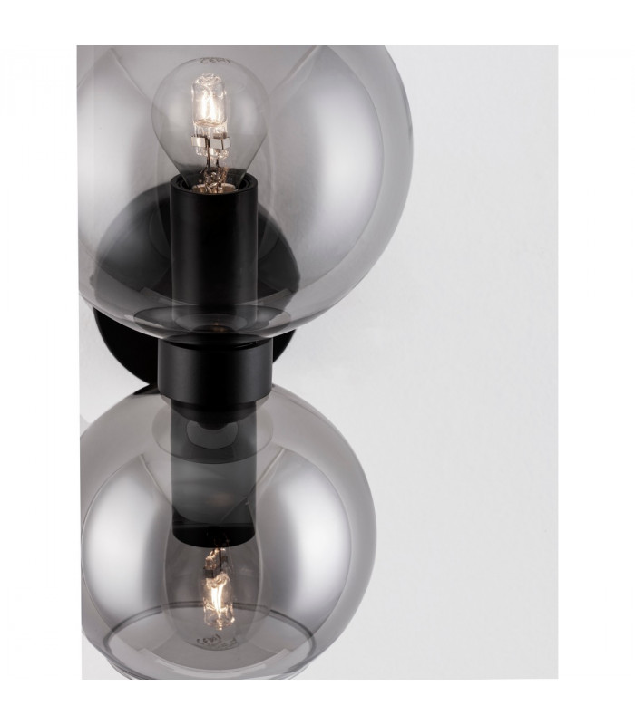 Palmer 2 Light Up & Down Wall Lamp Smoky Glass Black Metal Base LED E14-6