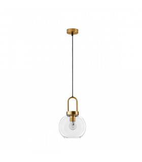 Irvine 20cm Dome Pendant Ceiling Light Clear Glass Black Cord Brass Gold Metal LED E27-1