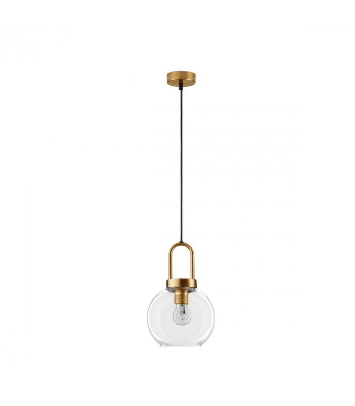 Irvine 20cm Dome Pendant Ceiling Light Clear Glass Black Cord Brass Gold Metal LED E27-1