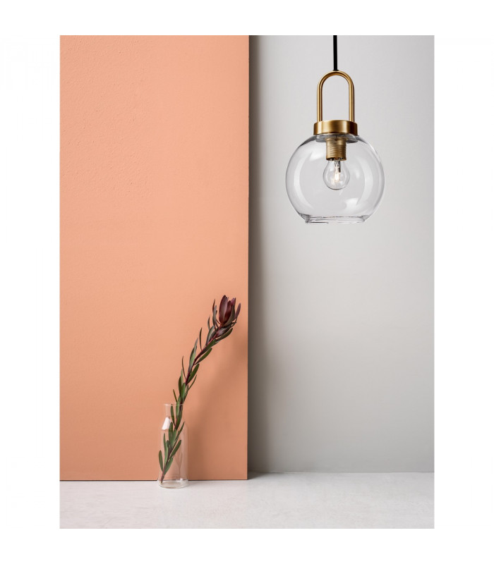 Irvine 20cm Dome Pendant Ceiling Light Clear Glass Black Cord Brass Gold Metal LED E27-2