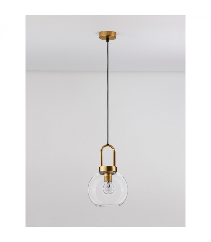 Irvine 20cm Dome Pendant Ceiling Light Clear Glass Black Cord Brass Gold Metal LED E27-3