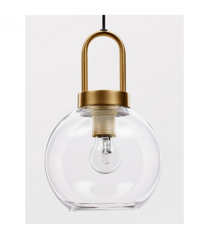 Irvine 20cm Dome Pendant Ceiling Light Clear Glass Black Cord Brass Gold Metal LED E27-5