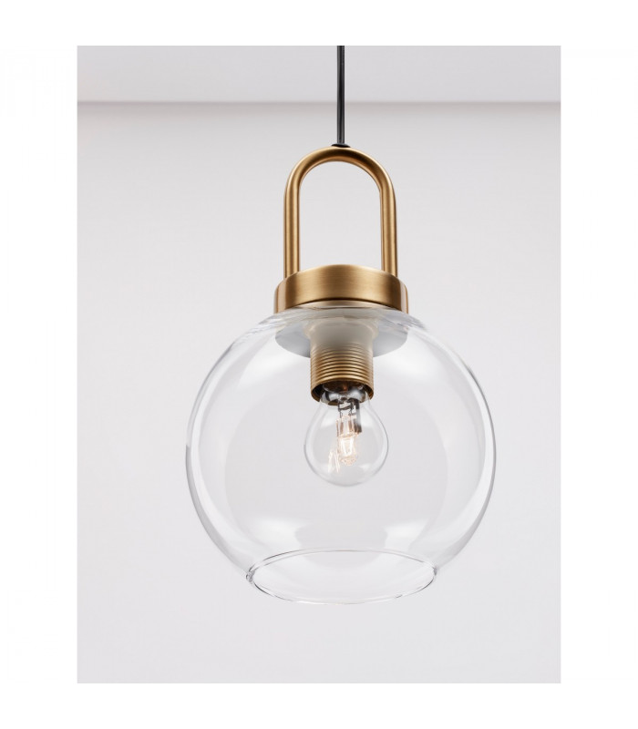 Irvine 20cm Dome Pendant Ceiling Light Clear Glass Black Cord Brass Gold Metal LED E27-8