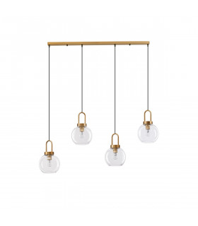 Irvine 4 Light Bar Pendant Ceiling Light Clear Glass Black Cord Brass Gold Metal LED E27-1