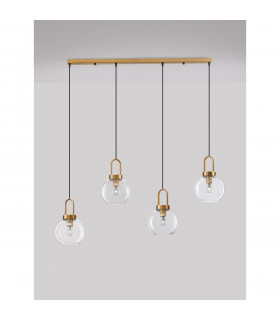 Irvine 4 Light Bar Pendant Ceiling Light Clear Glass Black Cord Brass Gold Metal LED E27-2
