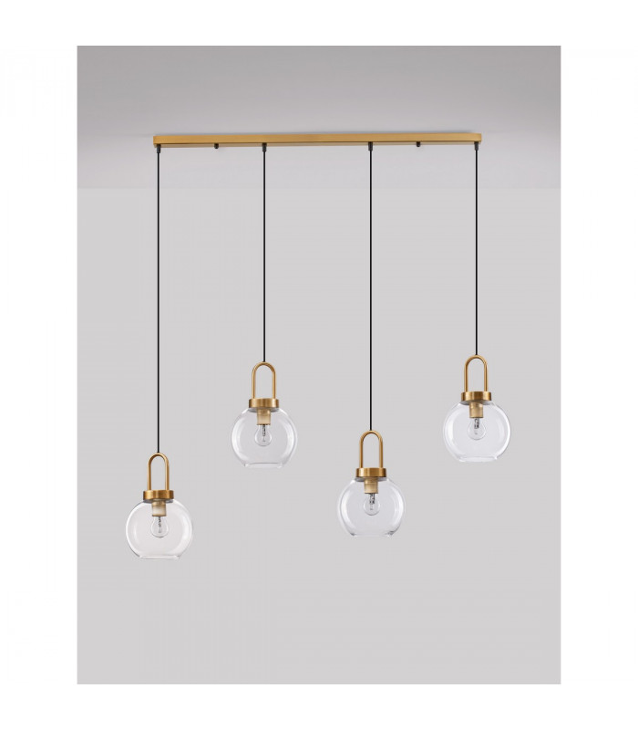 Irvine 4 Light Bar Pendant Ceiling Light Clear Glass Black Cord Brass Gold Metal LED E27-3