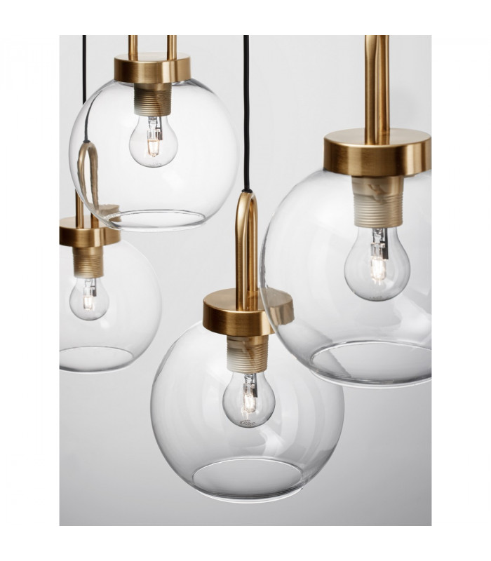 Irvine 4 Light Bar Pendant Ceiling Light Clear Glass Black Cord Brass Gold Metal LED E27-4