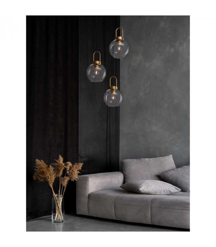 Irvine 3 Light Cluster Pendant Ceiling Light Clear Glass Black Cord Brass Gold Metal LED E27-2