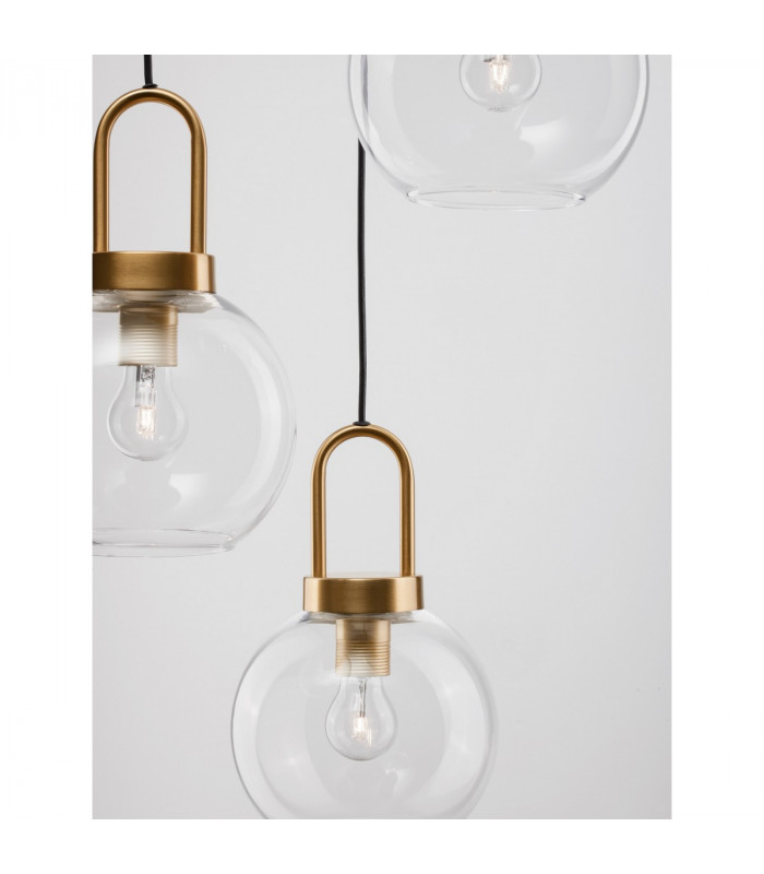 Irvine 3 Light Cluster Pendant Ceiling Light Clear Glass Black Cord Brass Gold Metal LED E27-6