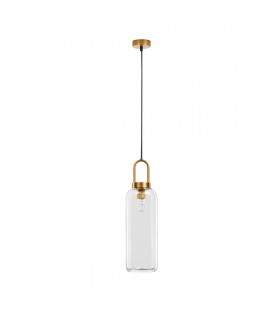 Irvine 15.5cm Slim Pendant Ceiling Light Clear Glass Black Cord Brass Gold Metal LED E27-1