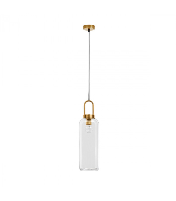Irvine 15.5cm Slim Pendant Ceiling Light Clear Glass Black Cord Brass Gold Metal LED E27-1