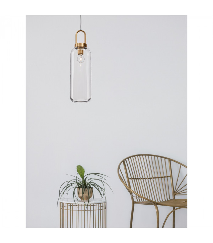 Irvine 15.5cm Slim Pendant Ceiling Light Clear Glass Black Cord Brass Gold Metal LED E27-2