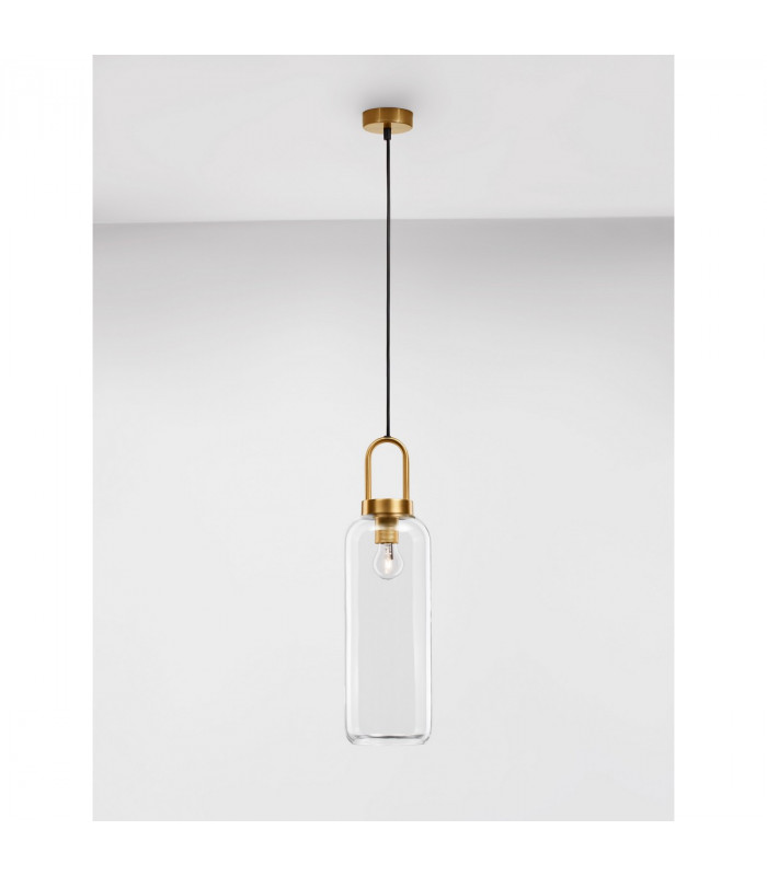 Irvine 15.5cm Slim Pendant Ceiling Light Clear Glass Black Cord Brass Gold Metal LED E27-4