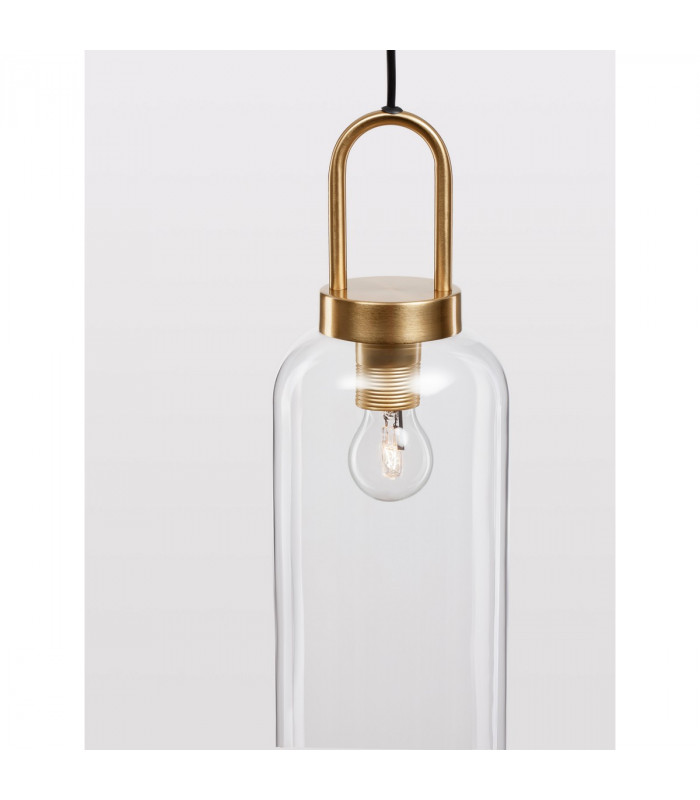Irvine 15.5cm Slim Pendant Ceiling Light Clear Glass Black Cord Brass Gold Metal LED E27-5