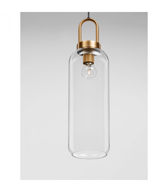 Irvine 15.5cm Slim Pendant Ceiling Light Clear Glass Black Cord Brass Gold Metal LED E27-6