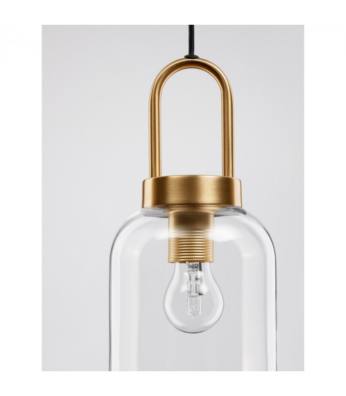Irvine 15.5cm Slim Pendant Ceiling Light Clear Glass Black Cord Brass Gold Metal LED E27-7