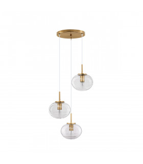 Maeve 3 Light Bar Pendant Ceiling Light Clear Glass White Cord Brass Gold Metal LED E27-1