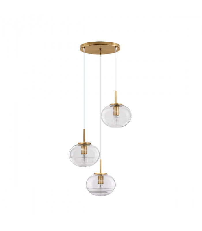 Maeve 3 Light Bar Pendant Ceiling Light Clear Glass White Cord Brass Gold Metal LED E27-1