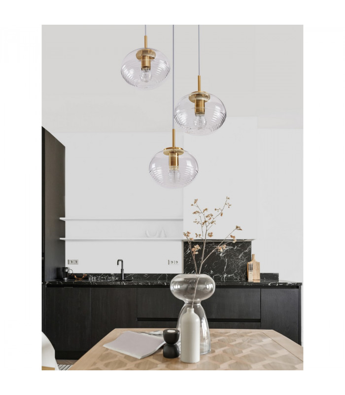 Maeve 3 Light Bar Pendant Ceiling Light Clear Glass White Cord Brass Gold Metal LED E27-2