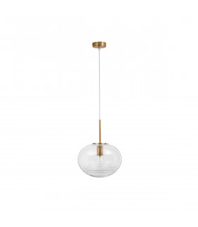 Maeve 28cm Globe Pendant Ceiling Light Clear Glass White Cord Brass Gold Metal LED E27-1