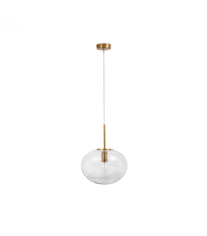 Maeve 28cm Globe Pendant Ceiling Light Clear Glass White Cord Brass Gold Metal LED E27-1