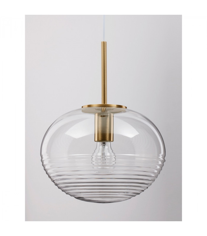 Maeve 28cm Globe Pendant Ceiling Light Clear Glass White Cord Brass Gold Metal LED E27-5