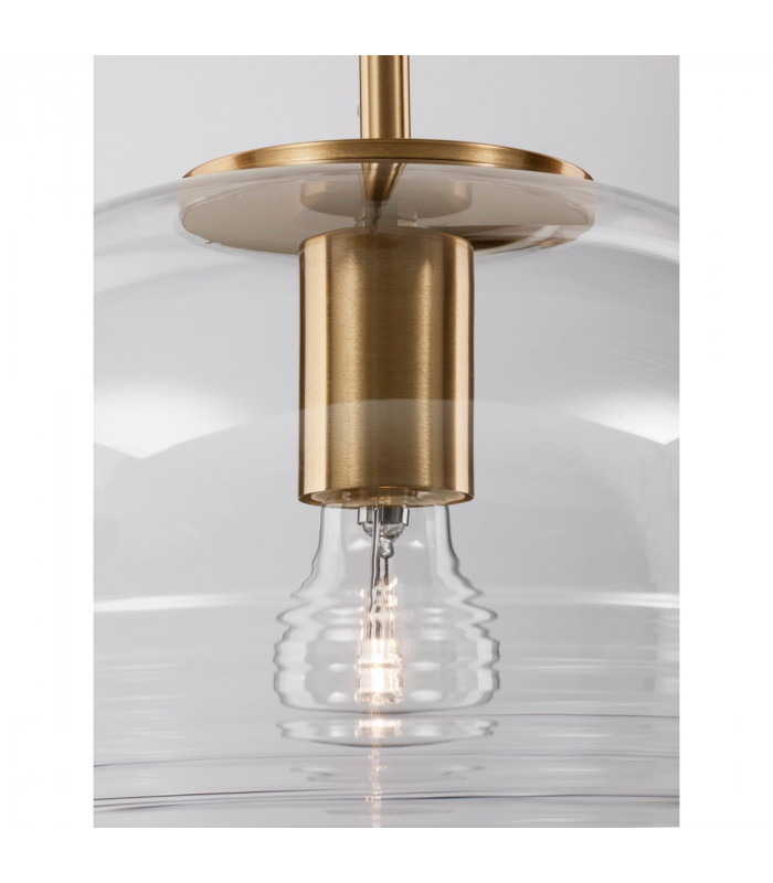 Maeve 28cm Globe Pendant Ceiling Light Clear Glass White Cord Brass Gold Metal LED E27-6