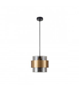 Sianna 18cm Cylindrical Pendant Ceiling Light Smoke Glass Brass Gold Metal LED E27-1