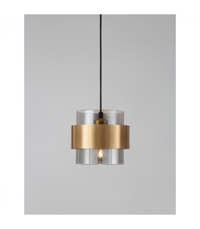 Sianna 18cm Cylindrical Pendant Ceiling Light Smoke Glass Brass Gold Metal LED E27-2