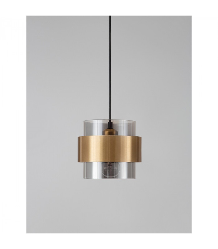 Sianna 18cm Cylindrical Pendant Ceiling Light Smoke Glass Brass Gold Metal LED E27-3