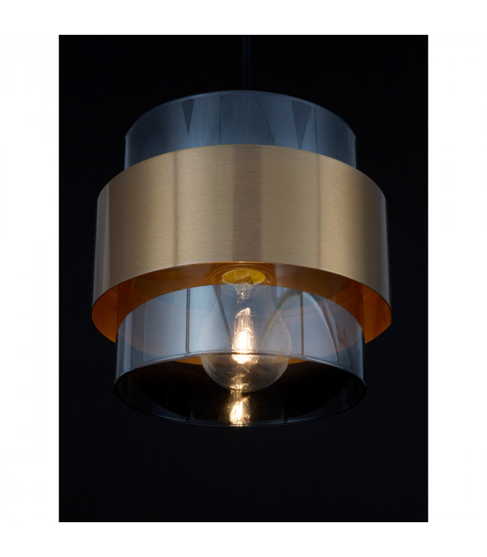 Sianna 18cm Cylindrical Pendant Ceiling Light Smoke Glass Brass Gold Metal LED E27-4