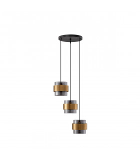 Sianna 3 Light Bar Pendant Ceiling Light Smoke Glass Brass Gold Metal LED E27-1