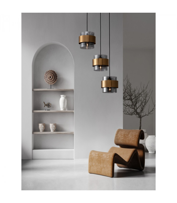 Sianna 3 Light Bar Pendant Ceiling Light Smoke Glass Brass Gold Metal LED E27-2