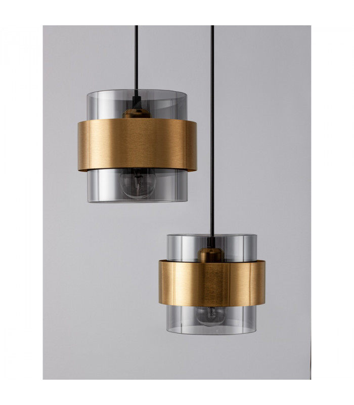 Sianna 3 Light Bar Pendant Ceiling Light Smoke Glass Brass Gold Metal LED E27-5