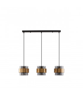 Sianna 3 Light Bar Pendant Ceiling Light Smoke Glass Brass Gold Metal LED E27-1