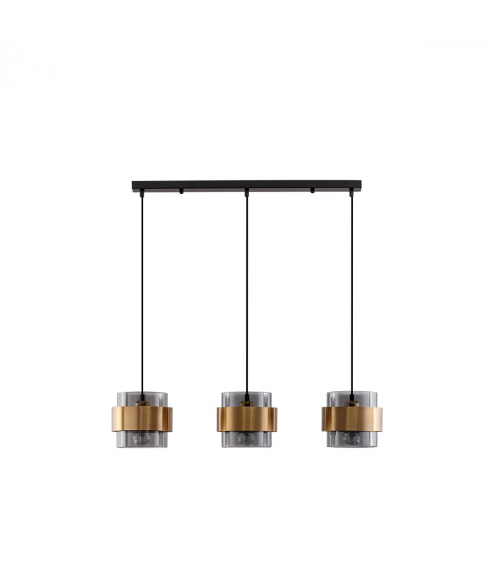 Sianna 3 Light Bar Pendant Ceiling Light Smoke Glass Brass Gold Metal LED E27-1