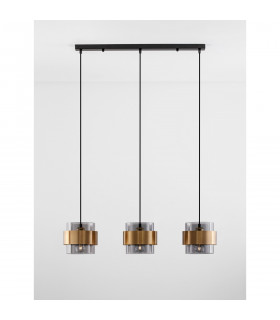 Sianna 3 Light Bar Pendant Ceiling Light Smoke Glass Brass Gold Metal LED E27-2